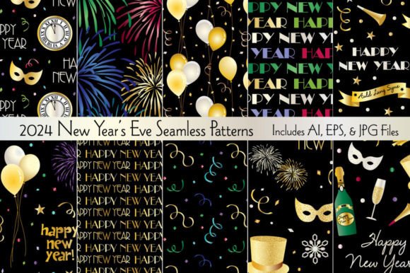 2024 Seamless New Year’s Eve Patterns