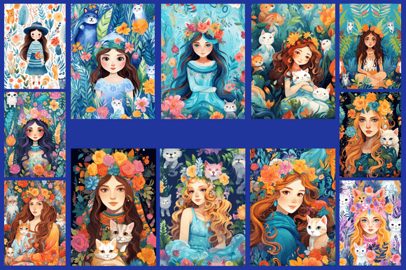 Boho Girl and Cats Patterns