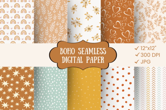 Boho Seamless Patterns Digital Paper