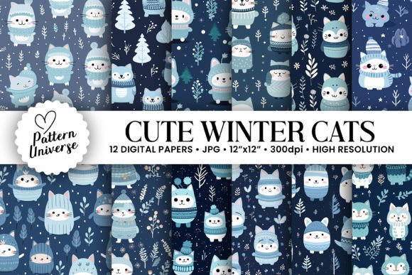 Cute Winter Cats Seamless Patterns: A Versatile Design Resource for Creative Projects