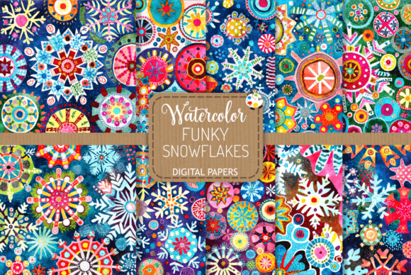 Funky Snowflakes - Watercolor Patterns: A Strategic Design Asset for Creative and Professional Use