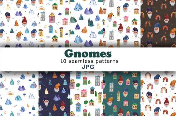 Gnomes Patterns Digital Paper Collection