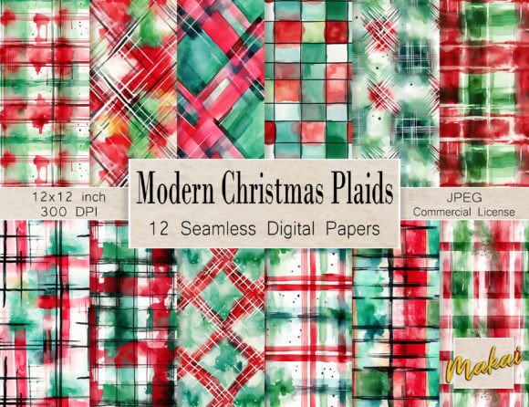 Modern Christmas Plaid Seamless Patterns
