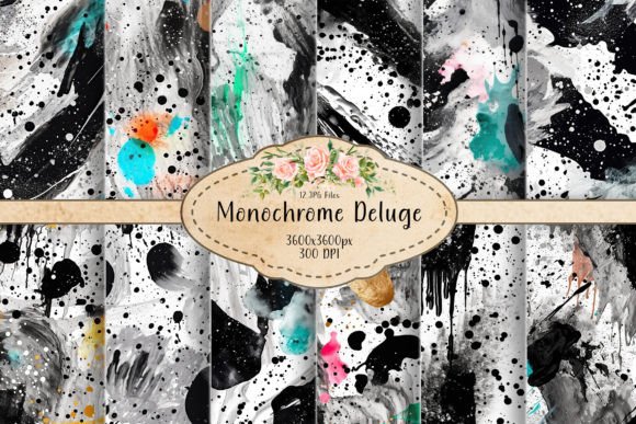 Monochrome Deluge Seamless Patterns