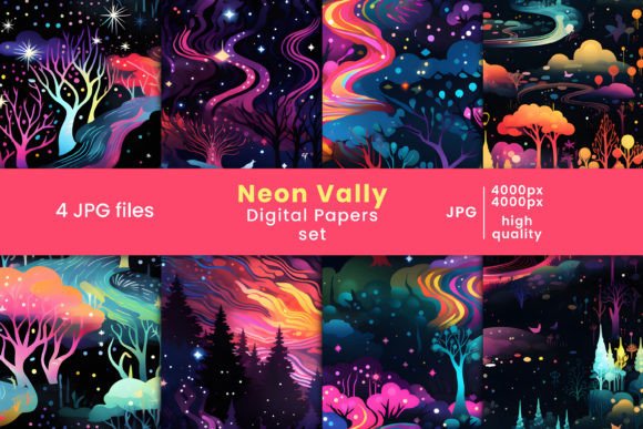 Neon Valley Digital Paper and Patterns