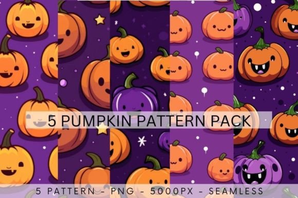 Pack of 5 Cute Kawaii Pumpkin Patterns