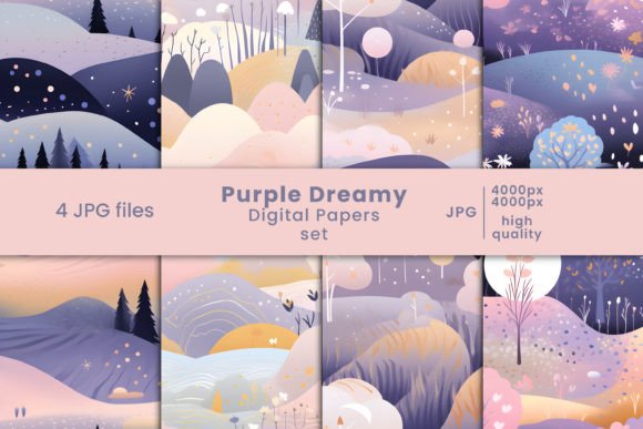 Purple Dreamy Digital Paper and Patterns
