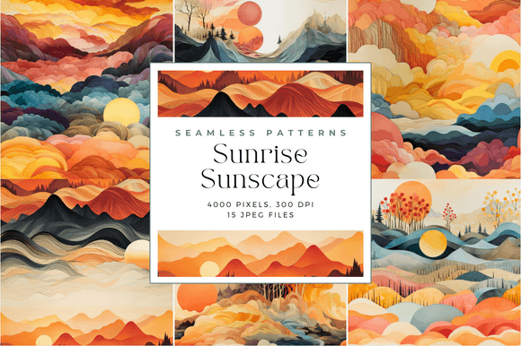 Sunrise Sunscape Seamless Patterns: A Versatile Tool for Creative Projects