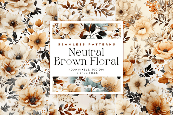 Watercolor Neutral Brown Floral Patterns
