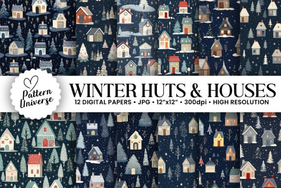 Winter Huts Houses Seamless Patterns: A Creative Resource for Craft Enthusiasts